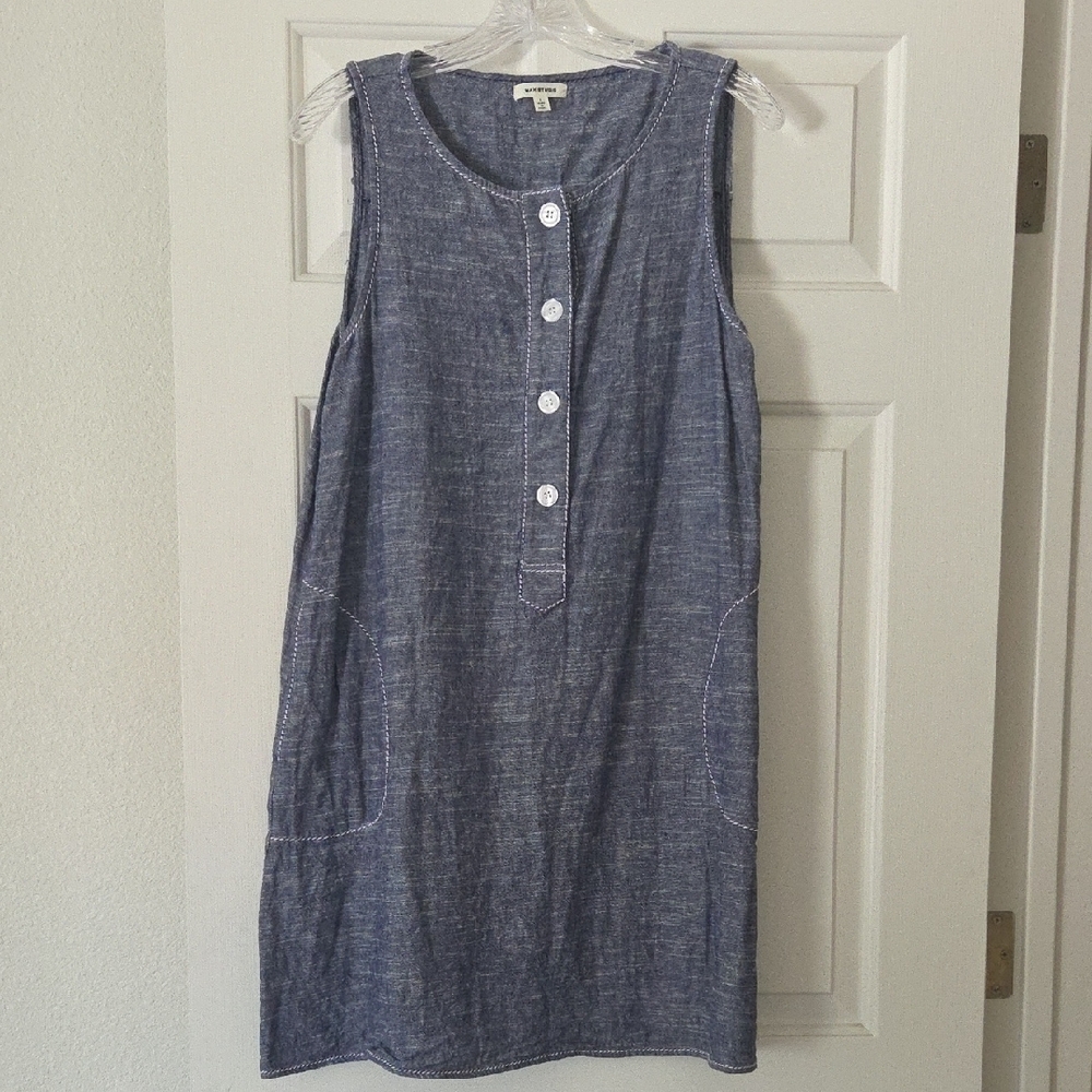 Max Studio Sleeveless Chambray Midi Dress With White Stitching - Size LARGE